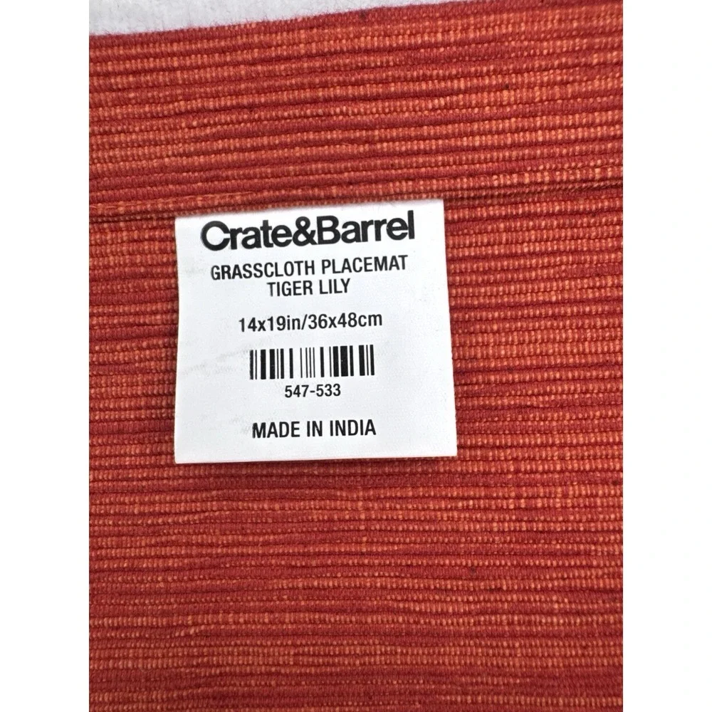 Crate & Barrel Lot Of 6 Grasscloth In Orange Peel   Placemats Handmade Woven